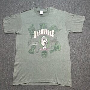 Nashville Music City TShirt Sz L Mens Green Boho Country Single Stitch